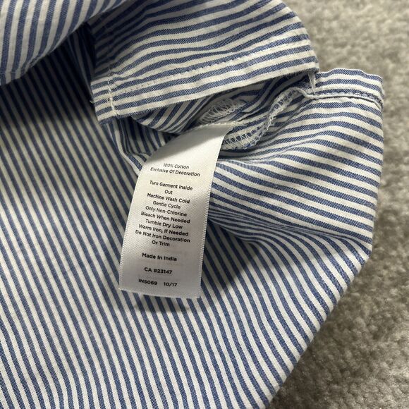 Talbots Women’s Blouse Top Size Medium Blue Striped Lace Boat Neck Ruffle - Picture 11 of 14